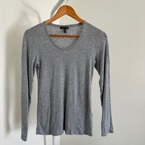 Eileen Fisher Grey Scoop Neck Long Sleeve Top Tencel Lyocell Ribbed Knit Size XS